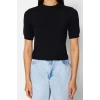 Moda Bisiklet Yaka Triko Regular Düz Desen Casual Günlük Crop Kısa Kol Bluz