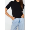 Moda Bisiklet Yaka Triko Regular Düz Desen Casual Günlük Crop Kısa Kol Bluz