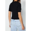 Moda Bisiklet Yaka Triko Regular Düz Desen Casual Günlük Crop Kısa Kol Bluz