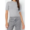 Moda Bisiklet Yaka Triko Regular Düz Desen Casual Günlük Crop Kısa Kol Bluz