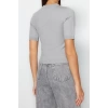 Moda Bisiklet Yaka Triko Regular Düz Desen Casual Günlük Crop Kısa Kol Bluz