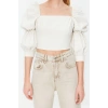 Fashion Square Collar Woven Fit Plain Pattern Casual Daily Crop Three Quarter Sleeve Blouse