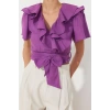 Fashion Double Breasted Woven Regular Plain Pattern Casual Daily Regular Short Sleeve Blouse