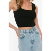 Fashion Square Neck Knitwear Slim Fit Plain Pattern Casual Daily Super Crop Strappy Sleeve Blouse
