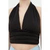 Fashion Halter Neck Knitted Slim Plain Pattern Casual Daily Crop Sleeveless Blouse