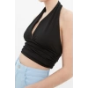 Fashion Halter Neck Knitted Slim Plain Pattern Casual Daily Crop Sleeveless Blouse