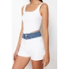 Fashion Square Collar Denim Regular Plain Pattern Casual Daily Crop Strappy Sleeve Blouse