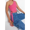 Fashion Asymmetrical Collar Knitted Slim Plain Pattern Casual Daily Crop Sleeveless Blouse