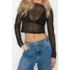 Fashion Boat Neck Knitted Slim Fit Plain Pattern Casual Daily Crop Long Sleeve Blouse