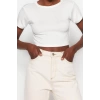 Fashion Crew Neck Knitted Slim Striped Pattern Casual Daily Crop Short Sleeve Blouse