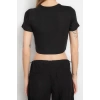 Fashion Crew Neck Knitted Slim Striped Pattern Casual Daily Crop Short Sleeve Blouse