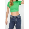 Fashion Crew Neck Knitted Slim Striped Pattern Casual Daily Crop Short Sleeve Blouse