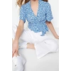 Fashion Jacket Collar Woven Fit Floral Pattern Casual Daily Crop Short Sleeve Blouse