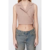 Fashion Jacket Collar Woven Fit Plain Pattern Chic Evening Crop Sleeveless Blouse