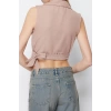 Fashion Jacket Collar Woven Fit Plain Pattern Chic Evening Crop Sleeveless Blouse