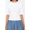 Fashion Crew Neck Knitted Slim Plain Pattern Casual Daily Regular Three Quarter Sleeve Blouse