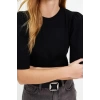 Fashion Crew Neck Knitted Slim Plain Pattern Casual Daily Regular Three Quarter Sleeve Blouse
