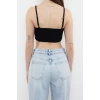 Moda Kalp Yaka Triko Regular Düz Desen Casual Günlük Crop Askılı Kol Bluz