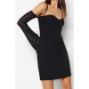 Moda Regular Mezuniyet Balo Finike Dokuma Kalp Yaka Uzun Kol Bodycone Mini Boy Elbise