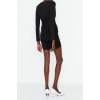 Moda Fit Mezuniyet Balo Sandy Örme Kruvaze Uzun Kol Bodycone Mini Boy Elbise