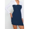 Moda Fit Business Finike Woven Shirt Collar Long Sleeve Bodycon Mini Dress