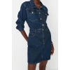 Fashion Slim Stylish Evening Dress Night Rigid Denim Shirt Collar Three Quarter Sleeve Bodycone Mini Length Dress
