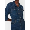 Fashion Slim Stylish Evening Dress Night Rigid Denim Shirt Collar Three Quarter Sleeve Bodycone Mini Length Dress