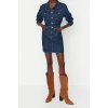 Fashion Slim Stylish Evening Dress Night Rigid Denim Shirt Collar Three Quarter Sleeve Bodycone Mini Length Dress