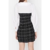 Moda Regular Day Night Tweed Woven Shirt Collar Long Sleeve Bodycon Mini Length Dress
