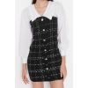 Moda Regular Day Night Tweed Woven Shirt Collar Long Sleeve Bodycon Mini Length Dress