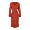 Moda Regular Business Finike Woven Heart Neck Long Sleeve Bodycone Midi Length Dress