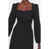 Moda Regular Business Finike Woven Heart Neck Long Sleeve Bodycone Midi Length Dress