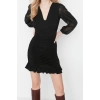 Moda Regular Gündüz Gece Şifon Dokuma V Yaka Uzun Kol Bodycone Mini Boy Elbise