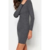 Moda Slim Casual Günlük Tek Plaka Triko Dik Yaka Uzun Kol Bodycone Mini Boy Elbise