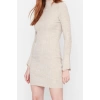 Moda Slim Casual Günlük Fitilli Triko Dik Yaka Uzun Kol Bodycone Mini Boy Elbise