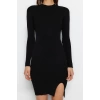 Fashion Slim Day Night Single Plate Knitwear Crew Neck Long Sleeve Bodycon Mini Length Dress