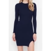 Fashion Slim Day Night Single Plate Knitwear Crew Neck Long Sleeve Bodycon Mini Length Dress