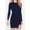 Fashion Slim Day Night Single Plate Knitwear Crew Neck Long Sleeve Bodycon Mini Length Dress