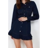 Moda Fit Gündüz Gece Gabardin Dokuma Gömlek Yaka Uzun Kol Gömlek Elbise Mini Boy Elbise