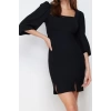Moda Fit Gündüz Gece Aerobin Dokuma Kare Yaka Truvakar Kol Kol Bodycone Mini Boy Elbise