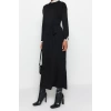 Fashion Regular Casual Daily Pique Knitwear Stand Collar Long Sleeve Shift Maxi Length Hijab Dress