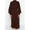 Moda Regular Casual Günlük Tek Plaka Dokuma Bisiklet Yaka Uzun Kol A-Line Maxi Boy Tesettür Elbise