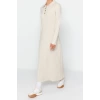 Fashion Regular Casual Daily Rib Camisole Woven V Neck Long Sleeve A-Line Midi Length Hijab Dress