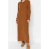 Fashion Regular Casual Daily Rib Camisole Woven V Neck Long Sleeve A-Line Midi Length Hijab Dress