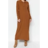 Fashion Regular Casual Daily Rib Camisole Woven V Neck Long Sleeve A-Line Midi Length Hijab Dress