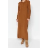 Fashion Regular Casual Daily Rib Camisole Woven V Neck Long Sleeve A-Line Midi Length Hijab Dress