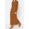 Fashion Regular Casual Daily Rib Camisole Woven V Neck Long Sleeve A-Line Midi Length Hijab Dress