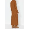 Fashion Regular Casual Daily Rib Camisole Woven V Neck Long Sleeve A-Line Midi Length Hijab Dress
