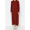Fashion Regular Casual Daily Rib Camisole Woven V Neck Long Sleeve A-Line Midi Length Hijab Dress