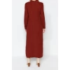 Fashion Regular Casual Daily Rib Camisole Woven V Neck Long Sleeve A-Line Midi Length Hijab Dress
